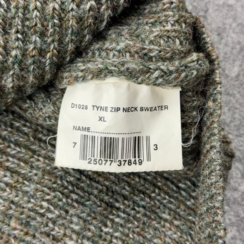 Barbour Sweater Mens XL Green Tyne Zip Neck 100% Pure Wool Heavy Knit Scotland